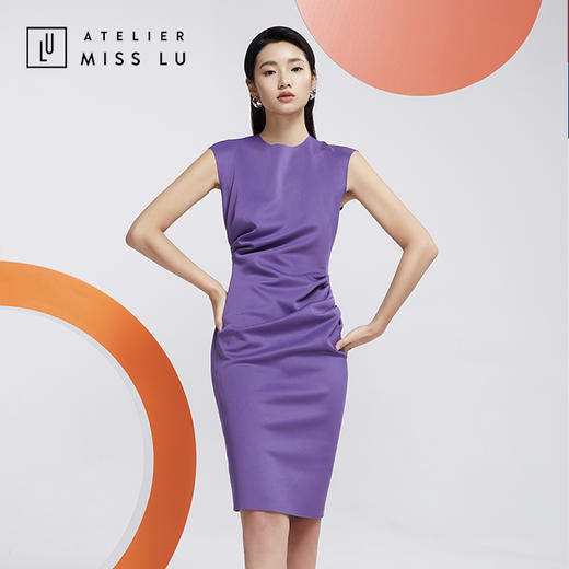AtelierMissLu—浓郁紫褶皱合领连身裙/0000612 商品图4
