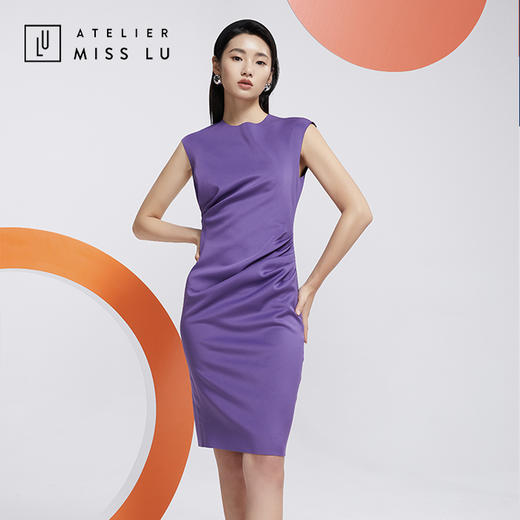 AtelierMissLu—浓郁紫褶皱合领连身裙/0000612 商品图1
