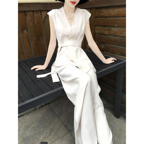 ALF-纯色短袖系带女神范名媛气质阔腿裤两件套