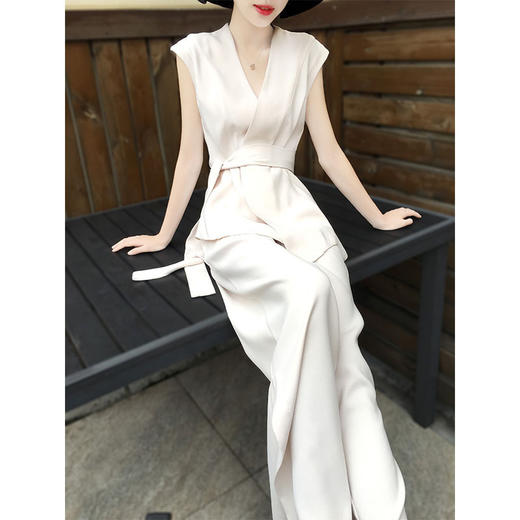 ALF-纯色短袖系带女神范名媛气质阔腿裤两件套 商品图0