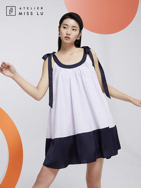 AtelierMissLu—浅熏紫藏青拼色吊带裙/0000610