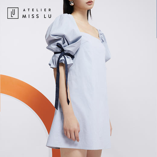 AtelierMissLu—云灰蓝造型袖衬衫裙/0000614 商品图3