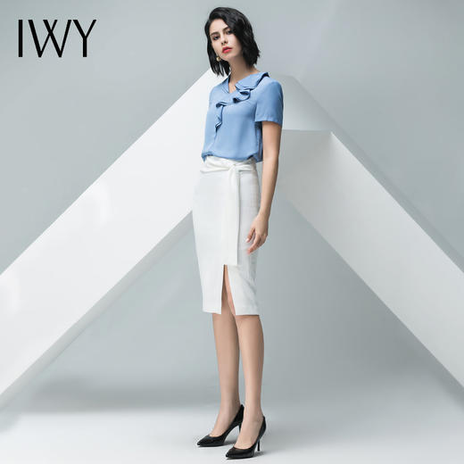 IWY/蓝色短袖衬衫白色半裙套装B0279 商品图6