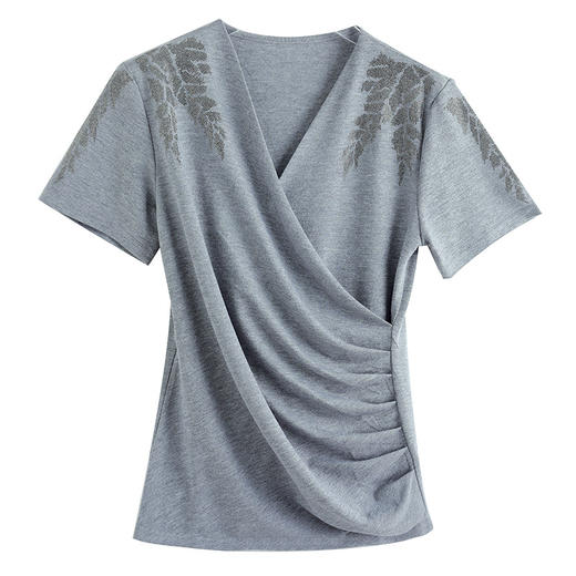 ZZ-LM06552新款短袖交叉V领妈妈针织棉打底衫上衣 商品图4