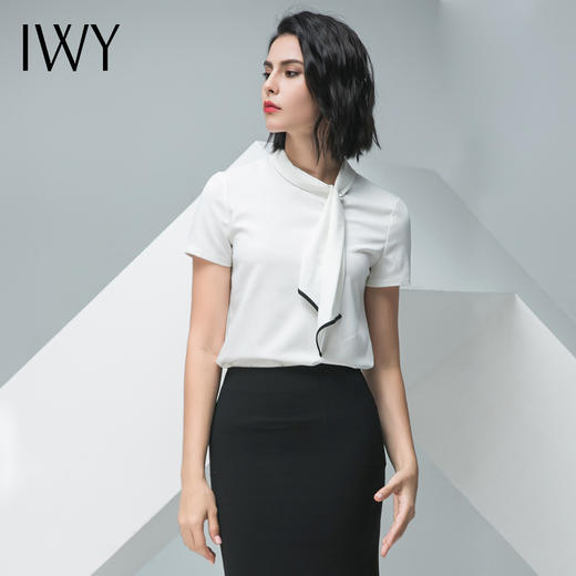 IWY/白色短袖衬衫黑色半裙套装B10236+S10243 商品图2