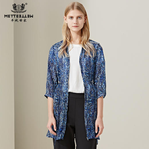 METTE2020夏季新品女士印花衬衫时尚中长款超薄七分袖开衫小外套 商品图0