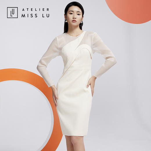 AtelierMissLu—温柔白拼纱设计感礼服裙/0000590A 商品图4