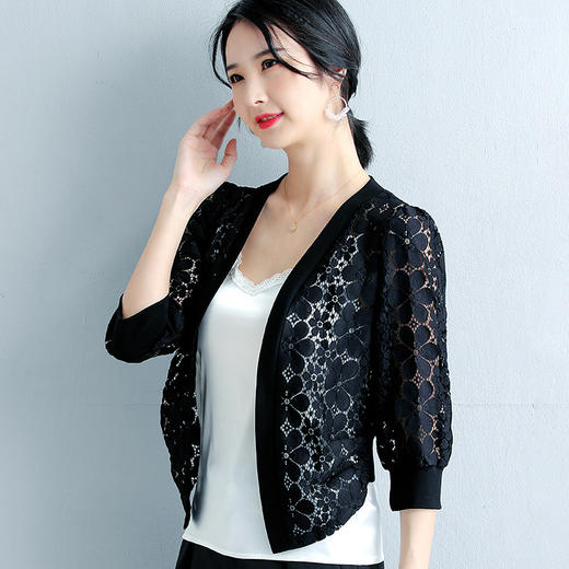 ZZ-LM02558小香风蕾丝外套五分袖上衣空调防晒衫开衫薄款 商品图0