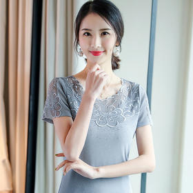 ZZ-LA96977新款网纱打底短袖女圆领蕾丝性感洋气小衫