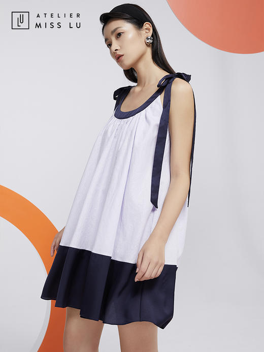 AtelierMissLu—浅熏紫藏青拼色吊带裙/0000610 商品图1
