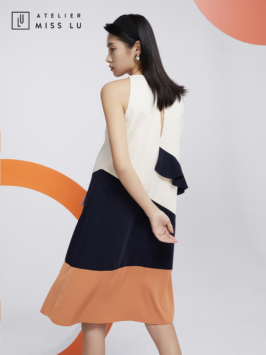 AtelierMissLu—蓝白橘撞色趣味无袖连身裙/0000601 商品图2