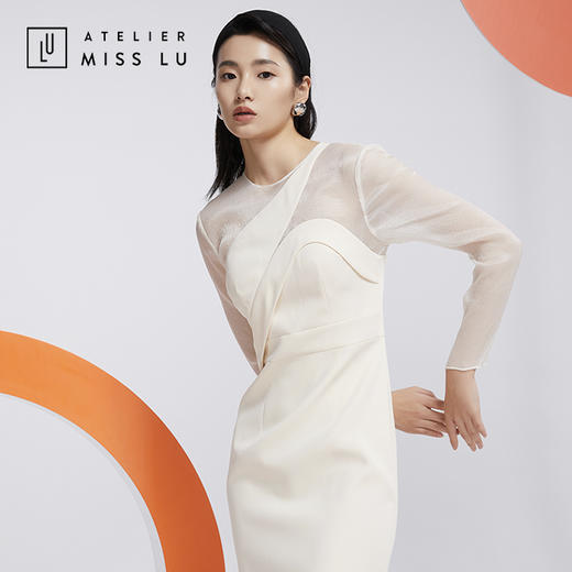 AtelierMissLu—温柔白拼纱设计感礼服裙/0000590A 商品图2