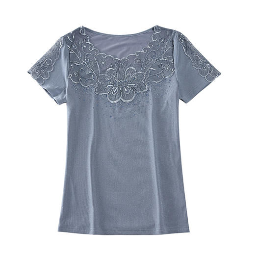 ZZ-LA96977新款网纱打底短袖女圆领蕾丝性感洋气小衫 商品图4