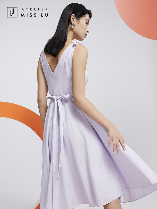 AtelierMissLu—浅熏紫V领裹身大摆裙/0000602 商品图3