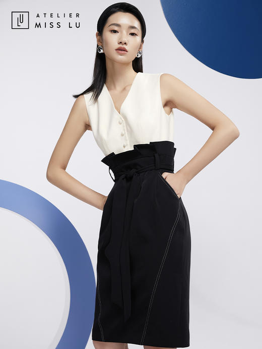 AtelierMissLu—黑白马甲高腰连身裙/0000598 商品图0