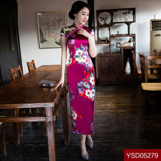 YSD05279新款高档真丝面料气质修身长款旗袍 商品图0