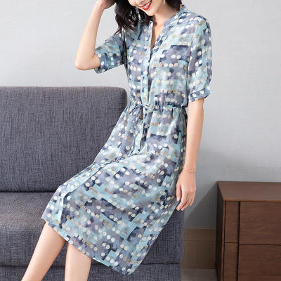 AHM-as0811夏季新款仿真丝中长款气质优雅连衣裙 商品图1