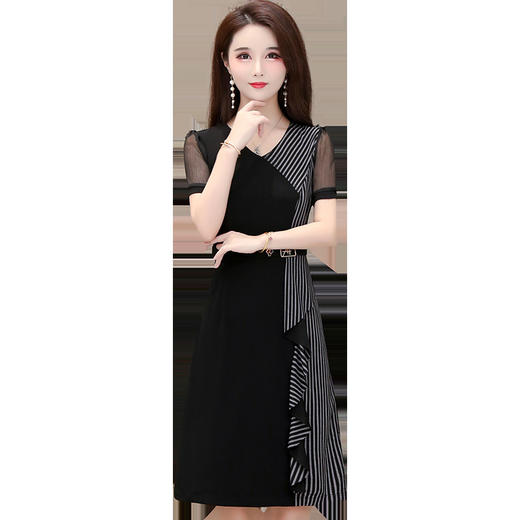 MQ-1227-2016夏新款韩版时尚中长款短袖V领高腰显瘦a字裙YY 商品图3