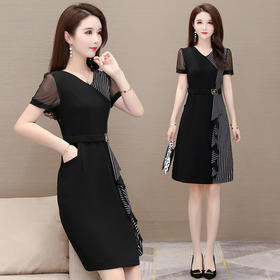 MQ-1227-2016夏新款韩版时尚中长款短袖V领高腰显瘦a字裙YY