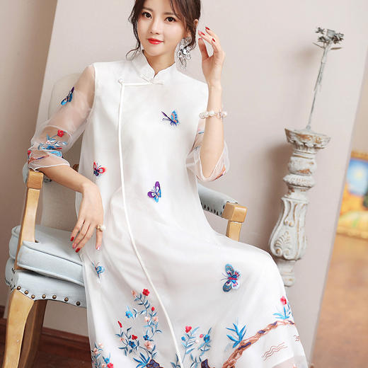 OGFY-99403新品复古中国风重工刺绣大码中长款连衣裙 商品图1