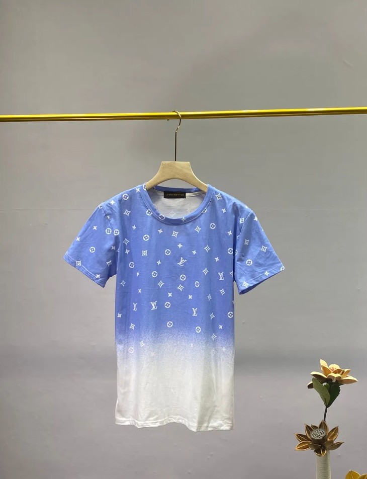 欧洲站20ss夏季lv女款棉麻扎染渐变色全身logo梦幻星空印花t恤宽松os