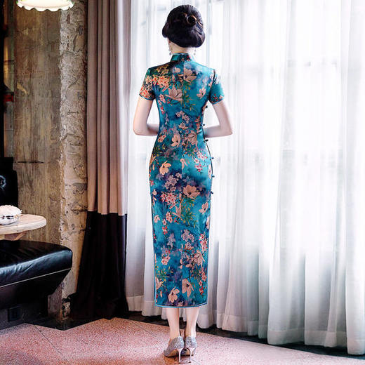 WXG-19-299复古文艺修身长款真丝旗袍 商品图3