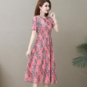 MQ-3650-298夏装长款时尚洋气短袖雪纺过膝收腰a字裙YY