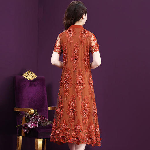 WXY-W-ANE-8487W新款网纱刺绣收腰法式真丝连衣裙 商品图3