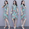 WZNH-QY20571夏季时尚立领盘扣收腰显瘦印花复古连衣裙 商品缩略图1