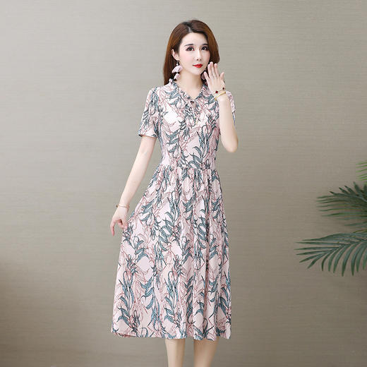 MQ-3650-298夏装长款时尚洋气短袖雪纺过膝收腰a字裙YY 商品图3