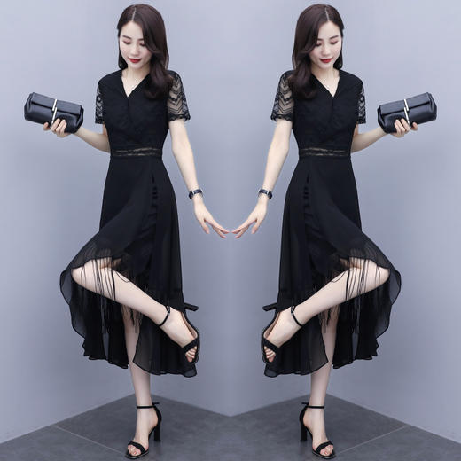 WZNH-ANY211夏季长款气质优雅时尚V领连衣裙 商品图2