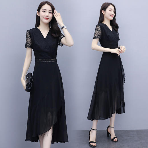 WZNH-ANY211夏季长款气质优雅时尚V领连衣裙 商品图3