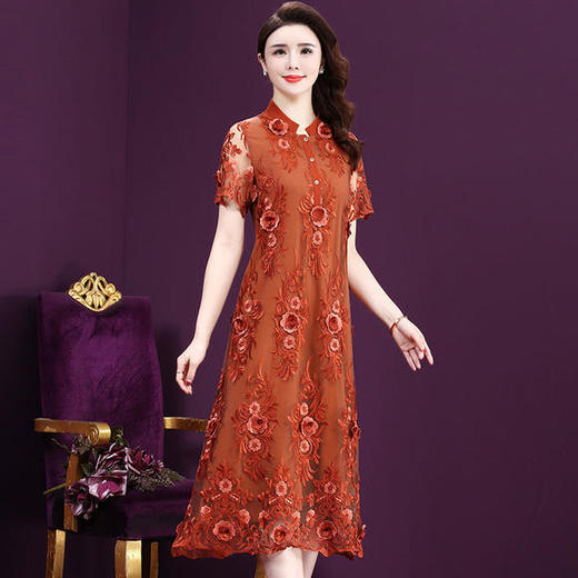 WXY-W-ANE-8487W新款网纱刺绣收腰法式真丝连衣裙 商品图2