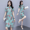 WZNH-QY20571夏季时尚立领盘扣收腰显瘦印花复古连衣裙 商品缩略图0