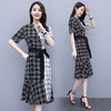 WZNH-QY20561（配腰带）夏季时尚拼接色方格连衣裙 商品缩略图0