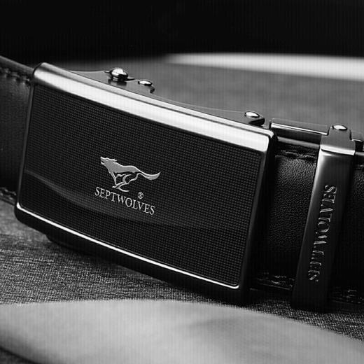 七匹狼皮带男 自动扣牛皮腰带潮流时尚中青年休闲裤带M73821A801-01黑色 商品图0