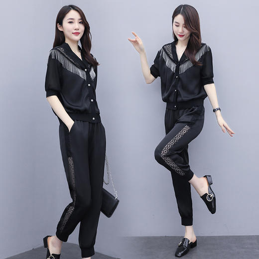 WZNH-ANY211新款欧货运动套装个性显瘦气质两件套 商品图0