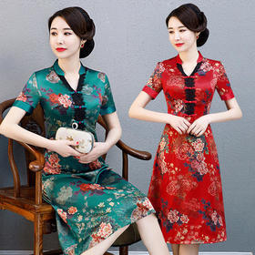 ZA花荣时尚气质印花旗袍