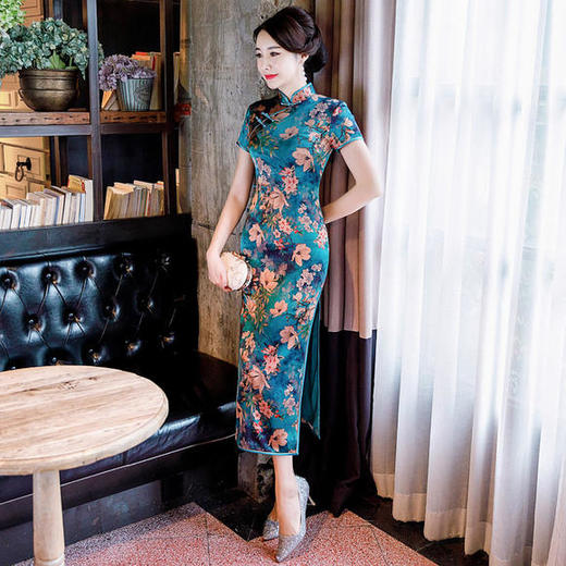 WXG-19-299复古文艺修身长款真丝旗袍 商品图1