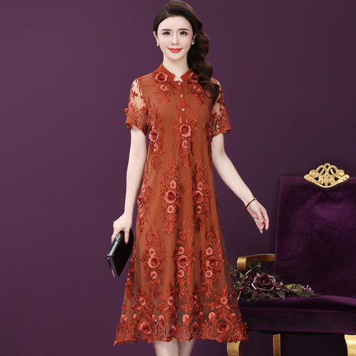 WXY-W-ANE-8487W新款网纱刺绣收腰法式真丝连衣裙 商品图1