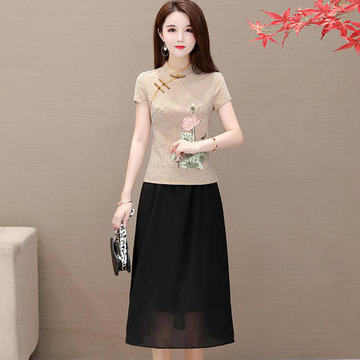 YWE-N905文艺复古气质大码两件套装连衣裙 商品图1