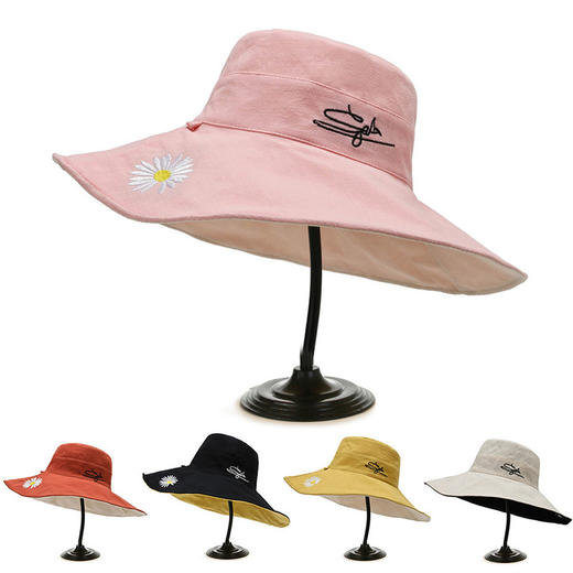 LF-大檐雏菊渔夫帽夏季遮阳双面戴透气薄款日系网红盆帽沙滩帽ZXH 商品图0