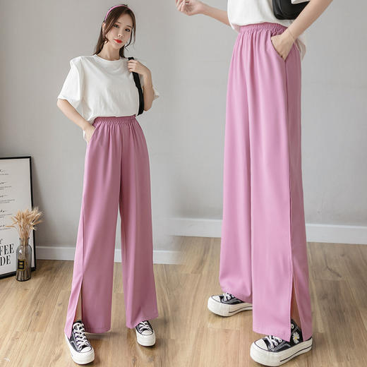 QYBM-F5819-冰丝阔腿裤高腰垂感九分薄款直筒宽松拖地休闲长裤ZXH 商品图3