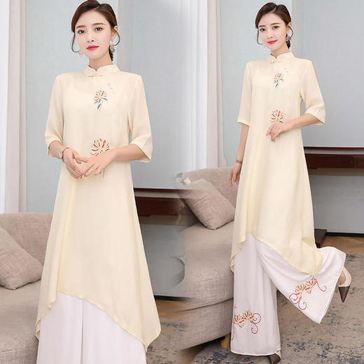 FMN-NM8321复古中国风立领修身阔腿裤两件套 商品图3