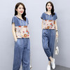 WZNH-GJC2090轻薄新款时尚休闲真丝印花雪纺拼接牛仔套装 商品缩略图3