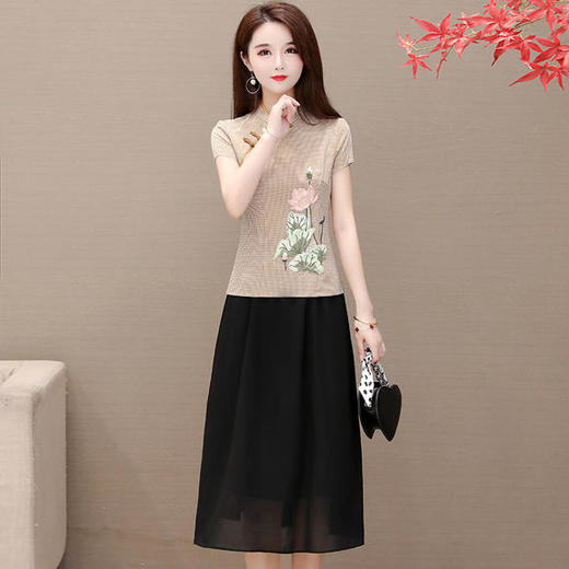 YWE-N905文艺复古气质大码两件套装连衣裙 商品图2