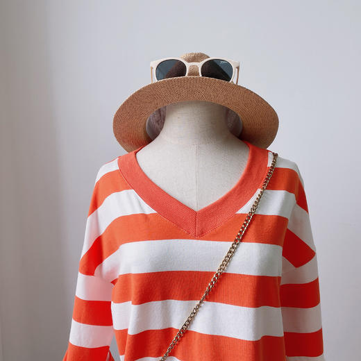 【老米优品】 / 秒！！橘子果汁软糖宽条纹敲活力V领TZT180104D 商品图5