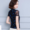 KQL-A50N2015印花V领网纱短袖百搭大码弹力上衣 商品缩略图3