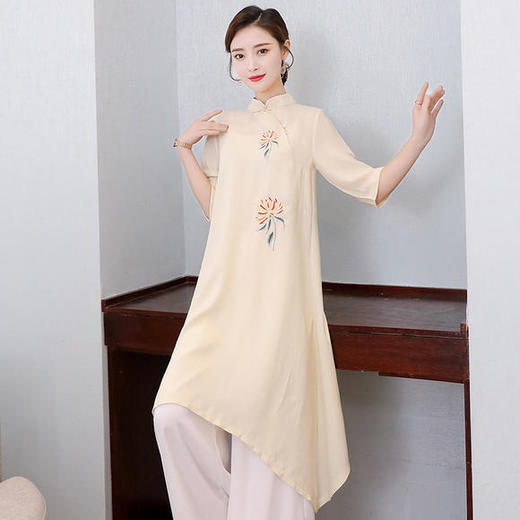 FMN-NM8321复古中国风立领修身阔腿裤两件套 商品图2