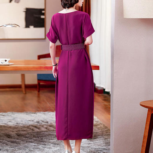 NYT-821优雅气质收腰显瘦V领开叉长款醋酸连衣裙 商品图4